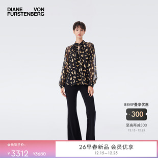 锁爱金唇烧花雪纺长袖 DVF2026早春新款 上衣BL4T010 重工烧花雪纺