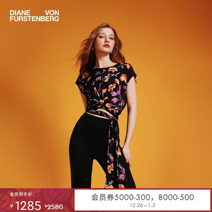 DVF2025新款 上衣BS1T001 度假植物印花图案仿围裹短款