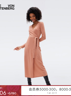 [绵羊毛]DVF羊毛羊绒裹身裙V领子中长款纯色针织连衣裙MR43E00