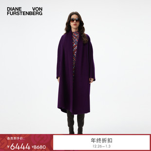 式 羊毛大衣浆果紫开衫 DVF2025秋冬新款 大衣CL3T004 双面毛呢