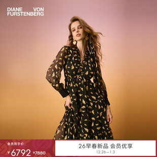 锁爱金唇礼服感连衣裙DL4T017 DVF2026早春新款 重工烧花雪纺