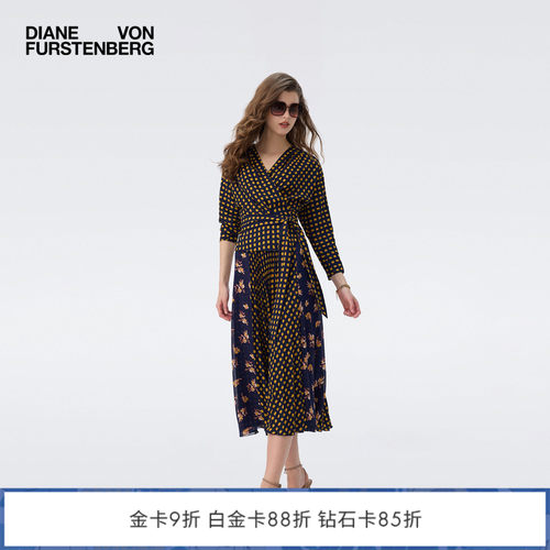 DVF2026秋季新款金盏花黄圆点围裹系带轻薄绉纱上衣百褶半裙套装