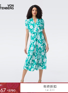 [博主同款]DVF2025秋季新款度假青绿星图繁花裹式连衣裙DW2T011