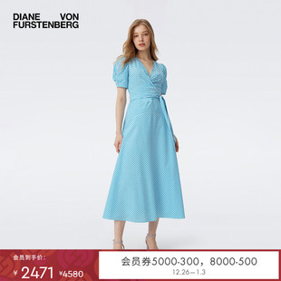 度假夏日条纹短袖 DVF2025新款 中长裹身裙DW1T003 博主同款