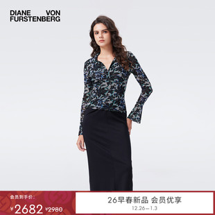 DVF2026早春度假系列复古蕾丝花卉POLO领上衣BL4T014 弹力网纱