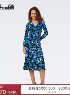 DVF植物印花天丝羊毛长袖中长款连衣裙DL4R062