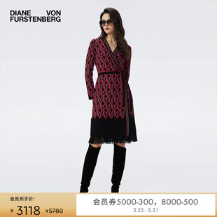 DVF粉色羊毛混纺针织提花裹身裙DR3T002 提花工艺