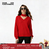 针织衫 WL4O017 绒V字挖剪泡泡袖 毛衣长袖 100%山羊绒 DVF