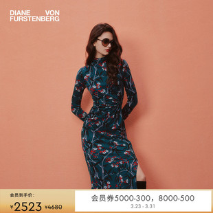 长袖 DVF半高领竹林花影图案修身 连衣裙DL3T009 天丝羊毛