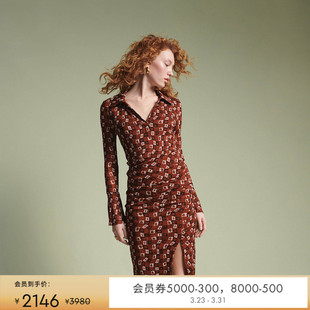 DVF安可拉红波纹锁链POLO领连衣裙DL2S006 弹力网纱