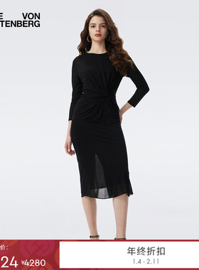 [小黑裙]DVF2025秋冬新款曜石黑薄绉针织长袖连衣裙DL3T001