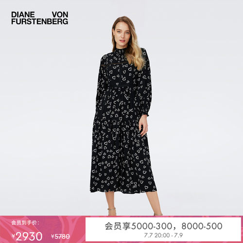 DVF黑白可爱桃心图案连衣裙