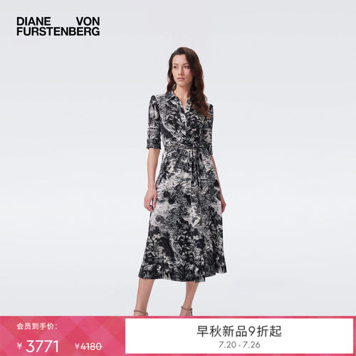 [摩登针织]DVF2026早秋新款黑白北非绿洲复古优雅裹身裙DW2U003