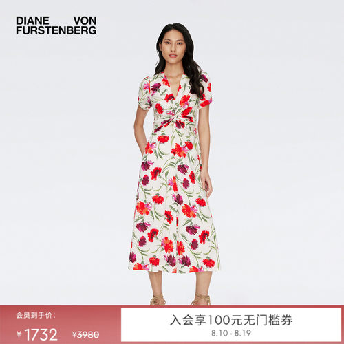 DVF红紫缤纷花影V领连衣裙
