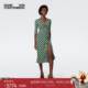 100%真丝 DVF棕绿剪影几何针织桑蚕丝裹身连衣裙DW4S021