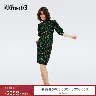 DVF衬衫 裙绿色棉质几何印花连衣裙DS4R012