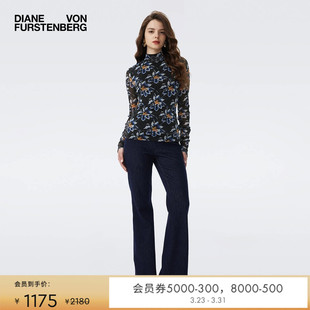 DVF打底衫 上衣BL3T006 半高领植物印花金属弹力网纱长袖