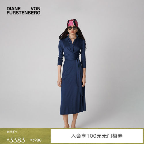 DVF海军蓝衬衫式裹身裙