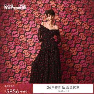 锁爱红唇宴会轻礼服连衣裙GL4T006 DVF2026早春新款 重工植绒网纱