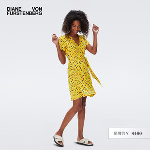 DVF 裹身连衣裙DW2R015 V领A字裙几何印花海文针织袖 短款