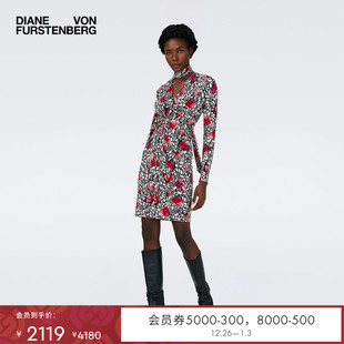 显瘦连衣裙DL4R045 DVF植物印花天丝羊毛修身 博主同款