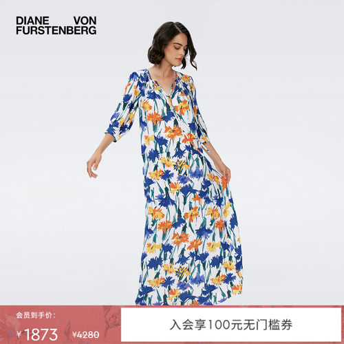 DVF多彩缤纷花影圆领连衣裙