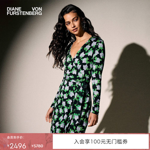 DVF明亮绿栀子花朵V领裹身连衣裙