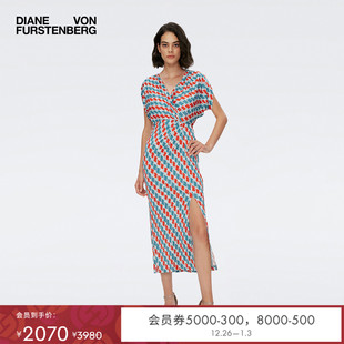 DVF侧开叉弹力针织印花度假连衣裙DS1S018