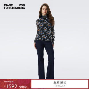 DVF2025秋冬新款 打底上衣BL3T006 水墨百合图案金属弹力网纱长袖
