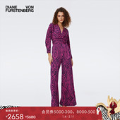 DVF斑马纹V领天丝羊毛蝙蝠袖 阔腿连体裤 PJ3S002