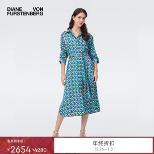DVF2025秋季 几何青阶绿印花连衣裙DL2T006 新款