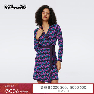 DVF 几何图案提花针织裹身裙DR3S003 V领长袖