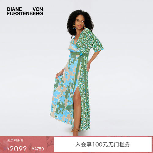 DVF拼接印花V领裹身裙