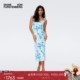 海岛度假 DVF蓝白夏花中长裙度假连衣裙DS2S017