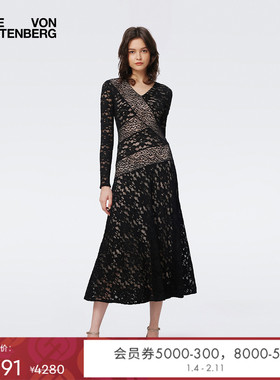 [重工花卉蕾丝]DVF蕾丝裙曜石黑纯色连衣裙DL3S042