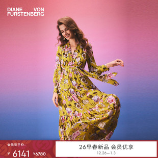 DVF2026早春新款 连衣裙DL4T018 月光黄柳枝花卉雪纺度假款