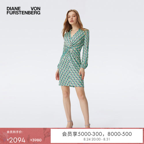 DVFV领长袖短款植物印花连衣裙