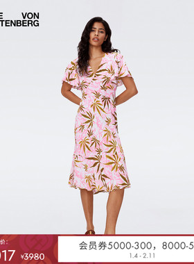 DVF度假荷叶袖茶歇裙印花连衣裙DS2S067