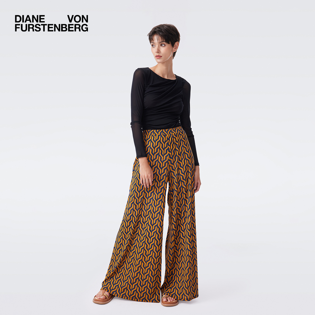 [双面穿]26度假系列首发DVF弹力网纱长裤PL4T006