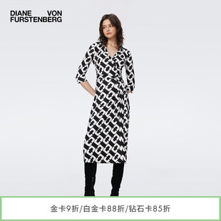 DVF黑白大锁链针织度假裹身连衣裙MR40E00 100%真丝 品牌经典