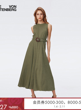 DVF度假气质圆领橄榄绿中长款连衣裙DS2S066