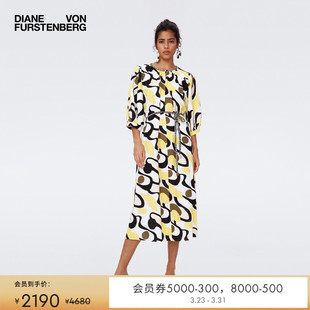 DVF度假黄色几何幻影中长款 连衣裙DL2S029