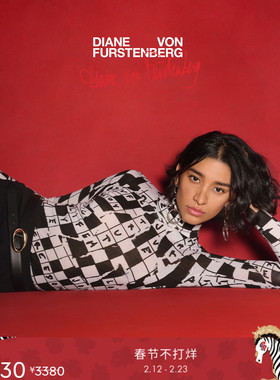 [美利奴羊毛][WRAP50]DVF黑白填字格美利奴羊毛高领针织衫MR69E00