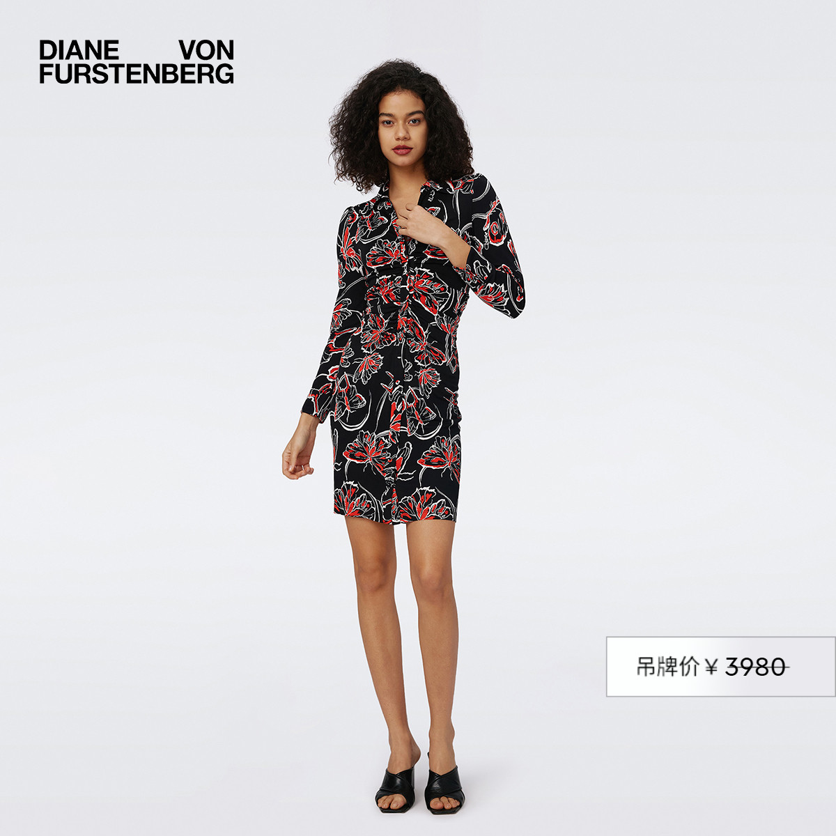 DVF黑红蝴蝶衬衫领连衣裙