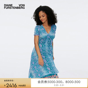 DVF茶歇裙双面印花度假蓝色蛇纹印花连衣裙DS1S006 双面穿