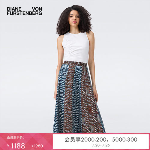 DVF珍珠白圆领无袖上衣