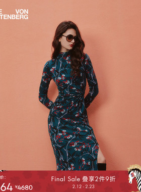[天丝羊毛]DVF2025秋冬新款竹林花影修身连衣裙DL3T009