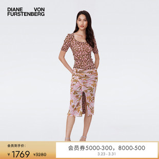 DVF双面印花弹力网纱半身裙KM2S003 双面穿 玫瑰印花