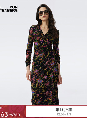 [NEW WRAP]DVF2025秋冬新款神秘花园图案弹力网纱裹身裙DW3T005