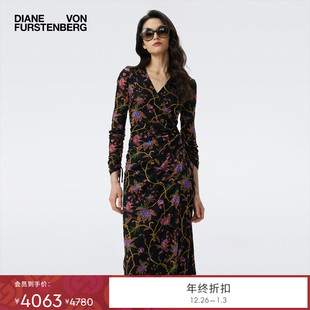DVF2025秋冬新款 WRAP 神秘花园图案弹力网纱裹身裙DW3T005 NEW
